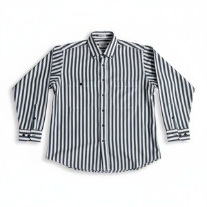 Kenny Rogers Black White Striped Button Down Shirt Size Large 16-16.5 100% Cotto
